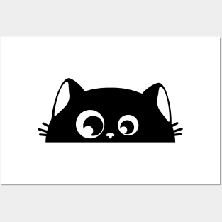 Black kitty hiding Posters and Art